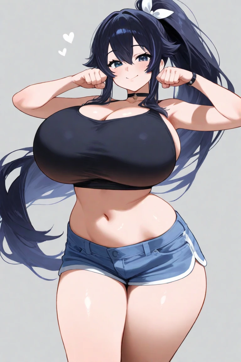 (best quality, masterpiece:1.2), Sketch full view of a hot looking fair skin 29 year old woman standing in front of us. She has brown eyes and long straight black hair. She has big breasts, playful smile. She has a nice curvy physique. She is wearing a crop top and lowrider jeans. Underboob showing. Apartment background. Shading. Lighting. Dynamic pose.