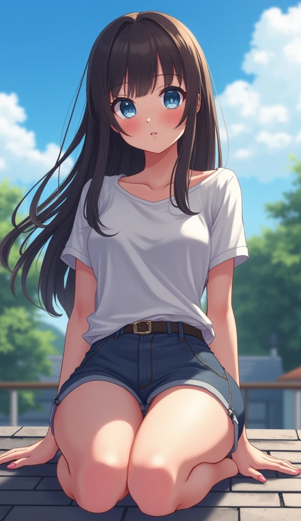Panty exposure、Butt Emphasis、Wear a hat, She lifts her miniskirt to show off her panties((Highest quality))Face Real、(1. Glowing Skin.4)Extreme close-up from below(((sexy)))((masterpiece)、(1. Glowing Skin.1.4)Thigh Emphasis、((A small town park bathed in dazzling summer sunshine、))、(((12-year-old girl)))'、((Wearing a red tank top))(Wearing a thin, Tight mini skirt、)(Wearing grey panties)Black bob hair、sexy pose、、Breast enlargement、(Various poses)