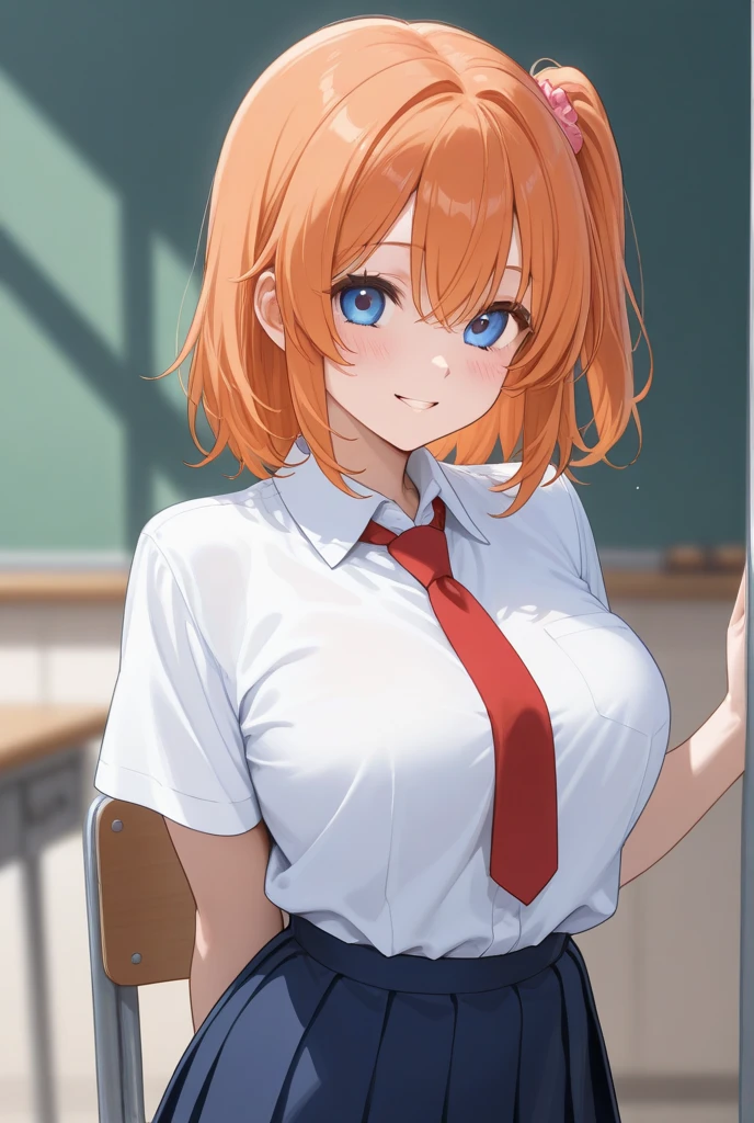 yotsubanakano, <lyco:yotsubanakano-lyco-nochekaiser:1>,
yotsuba nakano, bangs, short hair, blue eyes, hair between eyes, hair ribbon, hairband, orange hair, green ribbon, <lora:talkmouth_I_v100:1>, smile,
BREAK skirt, shirt, bow, ribbon, school uniform, white shirt, short sleeves, pleated skirt, shoes, socks, collared shirt, miniskirt, bowtie, black footwear, kneehighs, green skirt, black socks, loafers, green bow, sweater vest, green ribbon,
BREAK looking at viewer,
BREAK indoors, classroom,
BREAK <lyco:GoodHands-beta2:1>, (masterpiece:1.2), best quality, high resolution, unity 8k wallpaper, (illustration:0.8), (beautiful detailed eyes:1.6), extremely detailed face, perfect lighting, extremely detailed CG, (perfect hands, perfect anatomy),