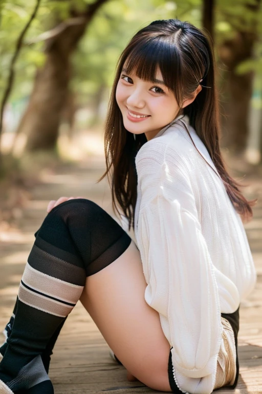 ROW Photos、High quality、Delicate、Professional photographer work、The season is autumn、Street trees with autumn leaves、street、Beautiful girl in Japan、18year old、A smile、A slight smil、Soio、gothic lorita、Gothic lolita、a miniskirt、White knee-high stockings、From the knee up、Round glasses、(Blue-silver hair color:1.3)、E Cup Breast、White over-knee socks、garterbelts、(Absolute area:1.3)、