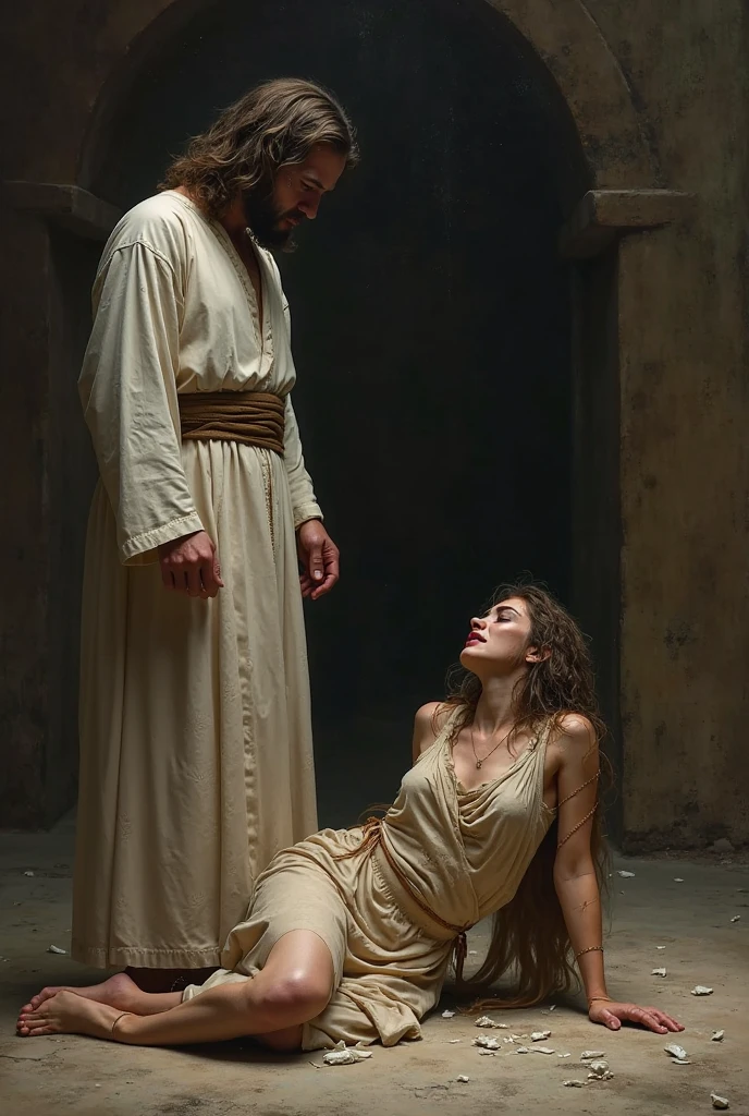 The scene is that Jesus heals a transgender woman from bleeding that she had had for years, and everyone rejected her because they said she was unclean, Because of this, she lived on the margins of society, but she had faith believed that if she touched Jesus&#39; clothes she would heal. 
He tells her go that it was your faith that healed you.
