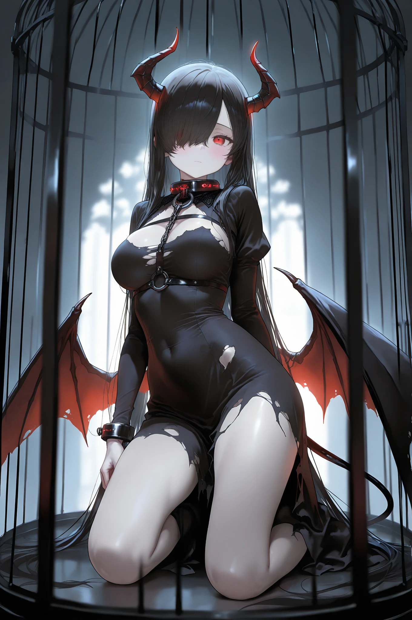 Ultra-realistic 16K CG, (Futuristic: Perfect Artwork, masute piece, Futuristic city, mechanics, Fantasy), ((Detailed background)) Sexy 20 year old asian new model, One lady、fullllbody、stunningly beautiful, looking in camera, Female Devil、Bat's wings on the head、Tight black bodysuit(Cloth area is small)、Black wings、long tail、Spread legs and requisitive、low angle shot、Wet Body、 White Skin Skin、Black long-haired、