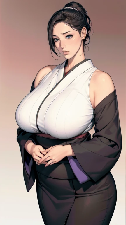 1,Japanese hairstyle,Photorealism,detailed,masterpiece,mature,((full)), (Broad shoulders), ((Huge)),Plus size mature women,expensive,30 years old,Pretty face, (Plump woman),Beautiful long-sleeved kimono,kimono,Hold your chest with both hands:1,high quality,Are standing,High Resolution 4K Information,Kyoto,