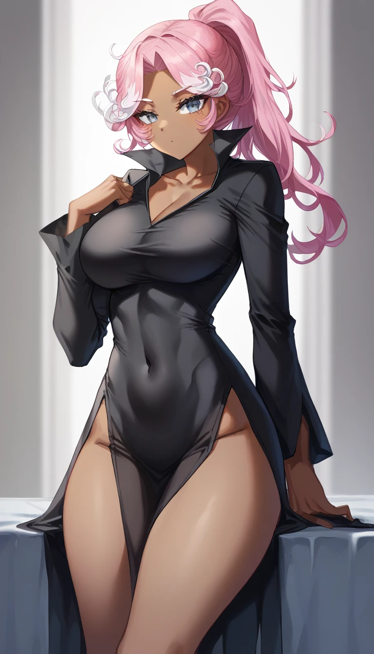 ((best qualityer,work of art)), 1 girl in town , with short shorts and long blouse, with a sexy look, and evil smile.