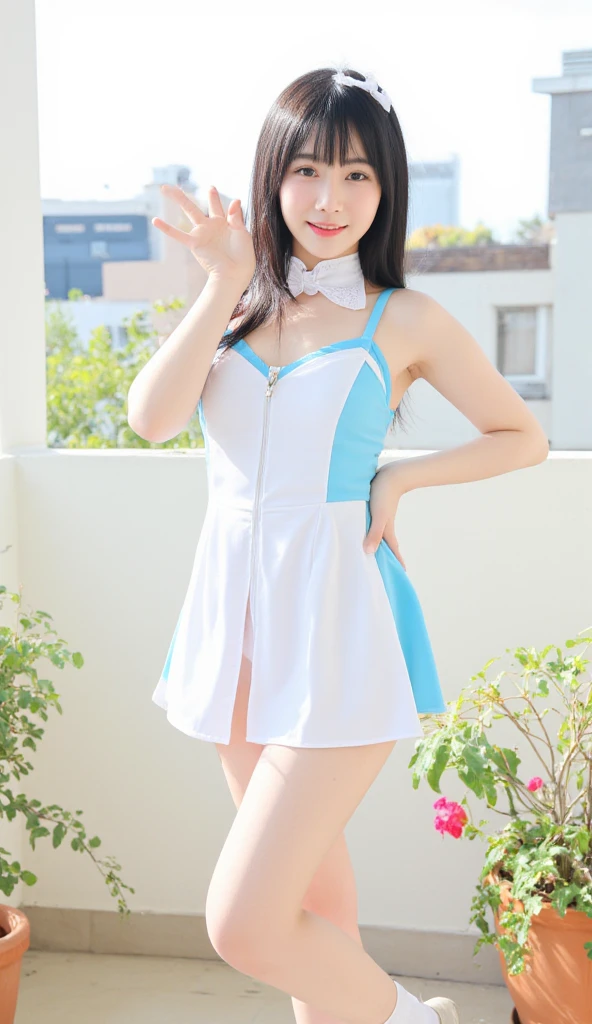 anime: Sakura Card Captain, personagem: Sakura Kinomoto, standing on her feet, (corpo inteiro), Wearing a white swimsuit with pink ruffles, holding a BASTAN, (best resolution), 4k, (melhor qualidade)