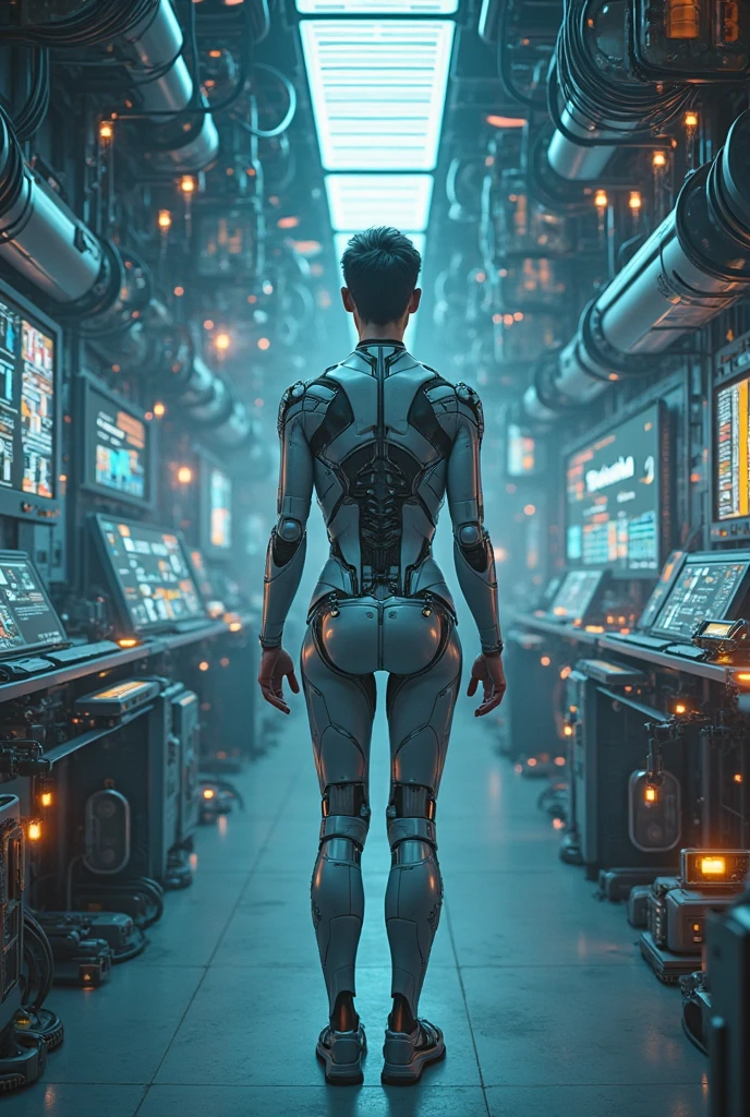 photo-realistic, dramatic scene, cinematic scene, masterpiece, (extremely beautiful Japanese boyish girl but cyborg), the strongest army soldier but cyborg of network server engineer, (face focus:1.5), (dynamic angle:1), sitting at the monitoring console, monitoring a network status at cyber punk server room, a huge amount of cables are connected from her mechanical body with head to the servers, a large amount of complex server cables are in the room, professional light, spot light, (extremely intricated with extremely complex cyber punk mecha armored head gear:1.3), (wearing a form fitting cyber punk mecha armored mecha-suits with bright cyber punk LED marker:1.5), She has a cute cat in the server room