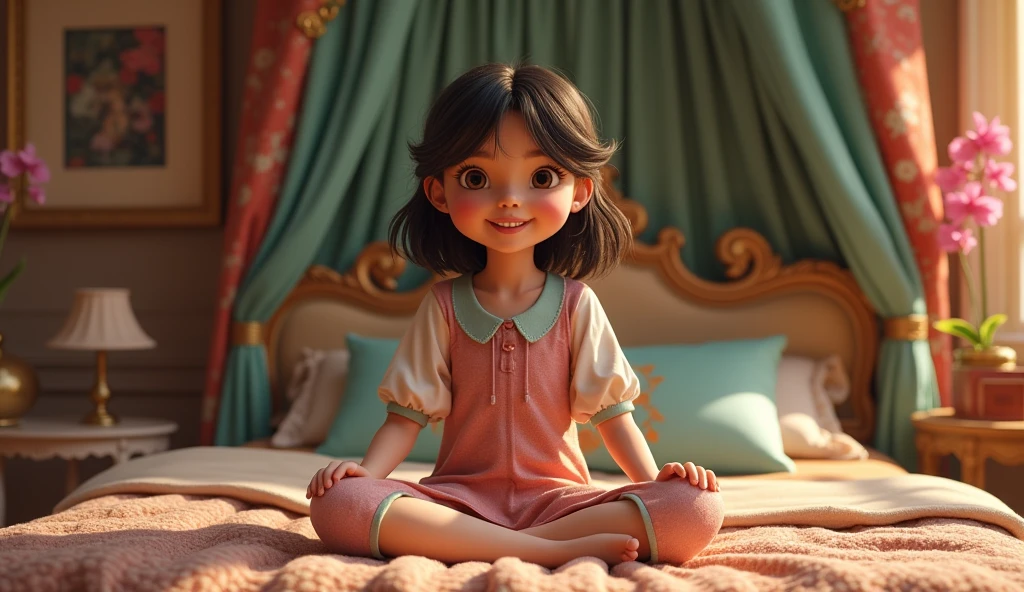 Indian girl sitting in bed with short dress