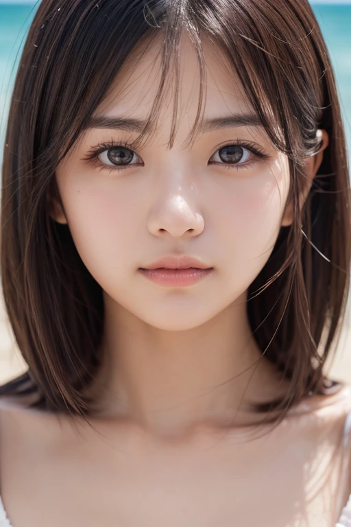 Best quality, masterpiece, ultra high res, (photorealistic:1.4), raw photo, 1girl, long hair, outdoor, closeup, looking at viewer, bob haircut