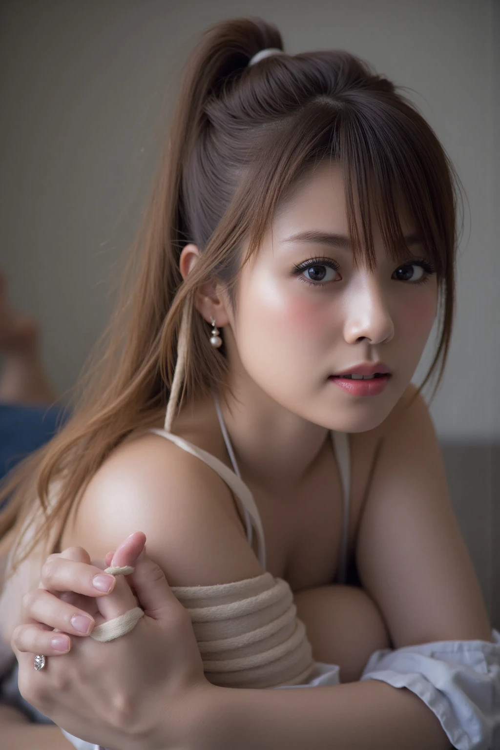 Ultra-realistic 8K CG，tmasterpiece，（（Ultra detailed backgrounds，delicate patterns，Best intricate and detailed quality，very vey very detailed face，extremely detailed eye and face，Very detailed eyes，kochou shinobu，O cabelo multicolorido，No bangs，Hair intake，Purple Eye，haori，butterflys，Strip strip，（Torpical Garden：1.2），purple flower，Mostly cloudy sky，rays of sunshine，Tindall Effect，gradient_skyporn，faces，Beautiful sky，Saber on the waist，enchanting posture，（Large breasts:1.3)，（cleavage:1.3)，（Off-the-shoulder clothing:1.6)