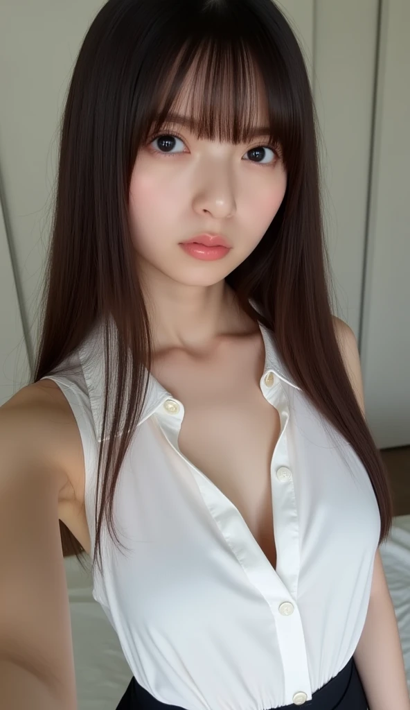 (masterpiece:1.3), high resolution, ultra detailed, extremely detailed CG unity 8k wallpaper, realistic, photo-realistic, RAW photo, beautiful detailed face, pale skin, realistic glistening skin, detailed cloth texture, detailed hair texture, Perfect body, Beautiful Face, accurate, Anatomically correct, Highly detailed face and skin texture, natural neck length, (beautiful hands), (fair skin:1.1), (well-aligned teeth:1.1), (Sweaty skin:1.2),
BREAK,
Detailed eyes, symmetric eyes, Light Brown eyes, Double eyelids, Thin eyebrows, (Glossy lips:1.4), ((A face with waiting for a kiss:1.2)), (blush:1.1), (A sparkling small hair accessory:1.1), (beautiful smile:1.1)
BREAK,
(A classy and Cute woman1.3), (nude, nsfw, nipple, navel:1.2),
BREAK,
medium large breasts, slender figure, firm abs,
((random hairstyle, Dark blonde hair, bangs:1.2)), (cowboy shot:1.3), (looking at viewer), From above,
BREAK,
(((standing at office:1.3))),