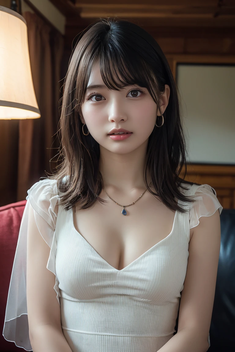 1 girl，21 years old, Lying in bed，Bright backLight, alone, {Beautiful eyes details 1.3） , Highly detailed facial and skin textures, Natural and soft Light, dark brown hair，natural drape, Exquisite facial features, blunt bangs, beautiful korean girl, eyes full, (She wears exquisite suspender pajamas，black pantyhose:1.3), E杯， necklace，film grain，sexy pose，masterpiece, best quality, Light, super detailed,, ultra high resolution, 8k wallpaper, Perfect dynamic composition, Exquisite facial features，It's a perfect face,Facing the peak of sexual arousal, looking at the audience, with smile，hair natural，Fragrant shoulders，clavicle，Ultimate Light and shadow，Wear delicate earrings，have，(Skin texture is extremely delicate1.1), (perfect details: 1.1),