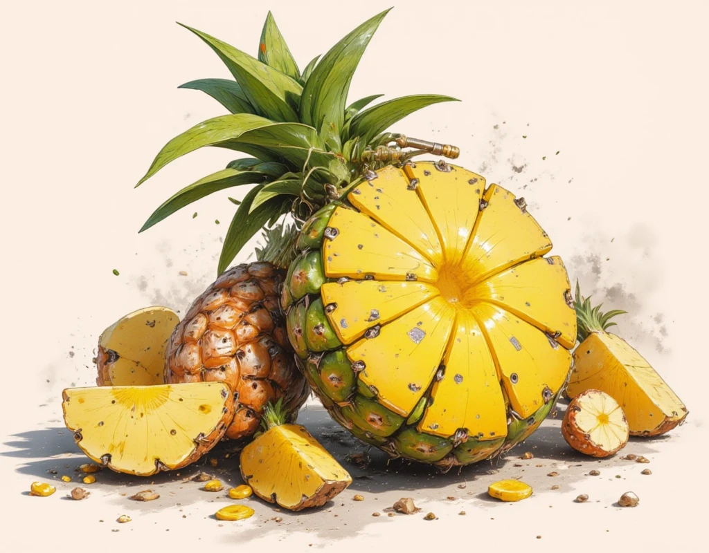 Draw a realistic and delicious pineapple grenade in detail,完全な融合,void noise,