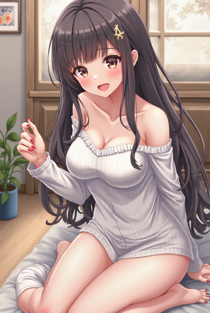 (masterpiece:1.4), high quality, high definition, sharp focus, detailed clothes, detailed body, detailed face, anime, best quality, 4k, 8k, absurd resolution, intricate detail, detailed hands, detailed eyes, animation, illustration, highly detailed, highres, extremely detailed, <lora:ETO_OCC002:0.7> ETO_OCC, black hair, curly hair,longhair, thick eyebrows, <lora:hyperdenoiser_v090:0.6>, (looking at viewer:1.6), (plump), (curvy), (thick), (hazel eyes:1.3), (parted bangs:1.4), smiling, <lora:ETO_OC:0.2> ETO-OC, <lora:sensualface_type1:0.6>, seductive smile, <lora:perfetfingers:1>, pureerosface_v1, prettify, OverallDetail, Illust-InstaFilter, hotify, edgQuality, Earth-QualityPos, BodyPositive, Best_QualityPos, High-parched back torso, Medium long shot, 1girl, breasts, skindentation, <lora:hyperrefiner_v090:0.6> <lora:cute_dress_style1_v1:0.7> cyb dress, long sleeves, (puffy long sleeves), bow, (pink dress), (full body:1.4)