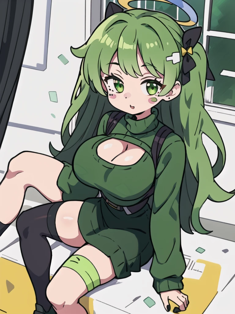1 girl, green hair, short hair, big lips, green eyes, huge breasts, blush, blush on nose, open abdomen, focused portrait, horrible thighs, high thighs, wide hips, narrow waist , hourglass figure, silly, full body, sexy pose, dynamic pose,, background, standing, cowboy shot, , centered portrait, thick thighs, emo girl, tank top, plaid pleated skirt, anime, garter belt, panty hose, thick thighs, wide hips, narrow waist, hourglass figure, bimbo, one foot up, armpits, full nude, naked