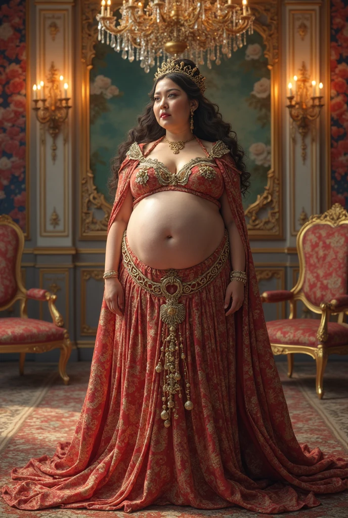 Best Quality, Masterpiece, High Resolution, 1girl, Jessica Alba, on the stage, belly dancer, pregnant, chubbybig breast:1.3, breast out