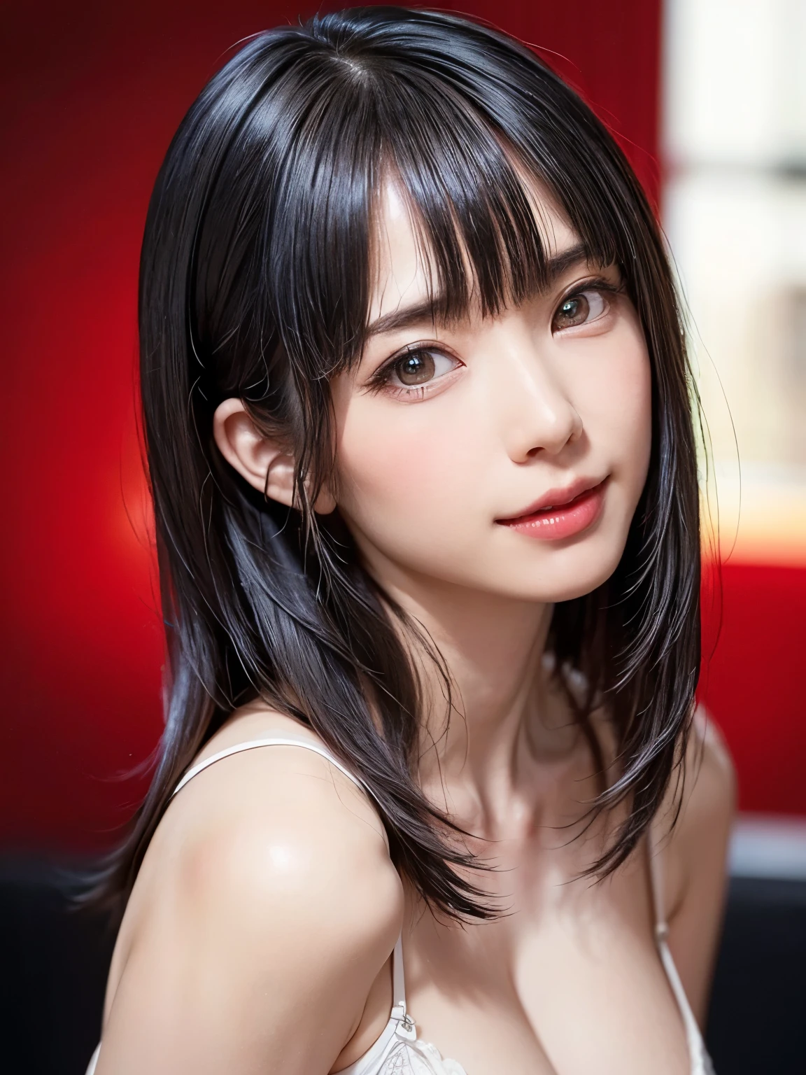 (table top, highest quality、ultra high resolution、face focus focus、focus on the sides、navel focus、decolletage focus、very attractive beauty、Adds intense highlights to the eyes、look closely at the camera:1.4、Absolutely beautiful bangs:1.4、Brunette short bob hair with bangs:1.4),1 girl, Report, black haired, realistic, looking at the viewer, pale black eyes, short hair, lips, lip gloss, Upper body、Big eyes、eyelash)、((italian natural background、hyper real stick:1.4))、((short hair with bangs:1.4、Beautiful bangs with 46 points:1.4、{Huge|big|Hugeな|mega} chest:2, cleavage:2、Big eyes、Give students very powerful highlights、very bigger chest、look at the audience、very beautiful beauty、show me your ears、beautiful long neck、beautiful decollete、smile、A smilee beautiful teeth、Open your mouth and smilee))、28 years old、very cute super model、perfect anatomy