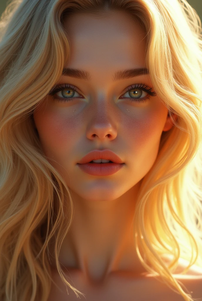(Best quality), ((artistic realization)), (ultra detailed face and eyes: 1.4), 1 girl, (blonde) , naked, (very long hair) , Wavy hair, Detailed eyes, big lips, (makeup) , Natural breasts, a slim body, (narrow hips). (She&#39;s lying on her back, sakura flowers around, view from above, close-up), Dark atmosphere of the frame, (ultra detailed), ((photorealistic)), 