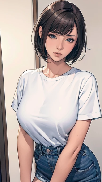 photo of mlp Meowko, RAW, beautiful woman, ((portrait)), ((detailed face:1.2)), ((anime face, anime facial feature, clear skin, glossy anime lips, clear skin), (short messy lesbian haircut, brunette: 1.55), (perfect proportioned body, Strong, muscular, narrow waist, narrow hips, skinny, large breasts), arched back (wearing t-shirt, cargo pants, watch, socks: 1.1), (crossing arms: 1.22), (detailed living room background:1.1), on a couch, chilling, (realistic photo, best quality, detailed), (8k wallpaper), (cinematic lighting, beautiful light, (night:1.3)) (sharp focus, intricate)