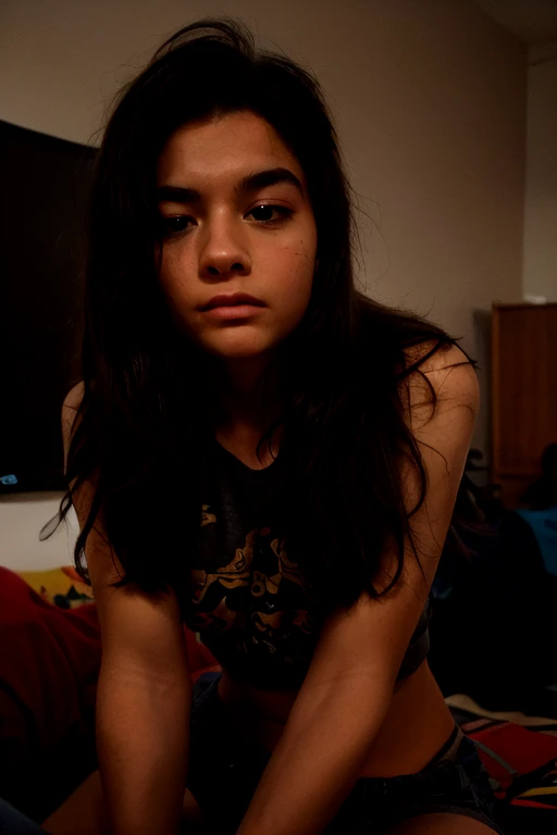young 18 year old goth, naked, in a bedroom, taking a selfie