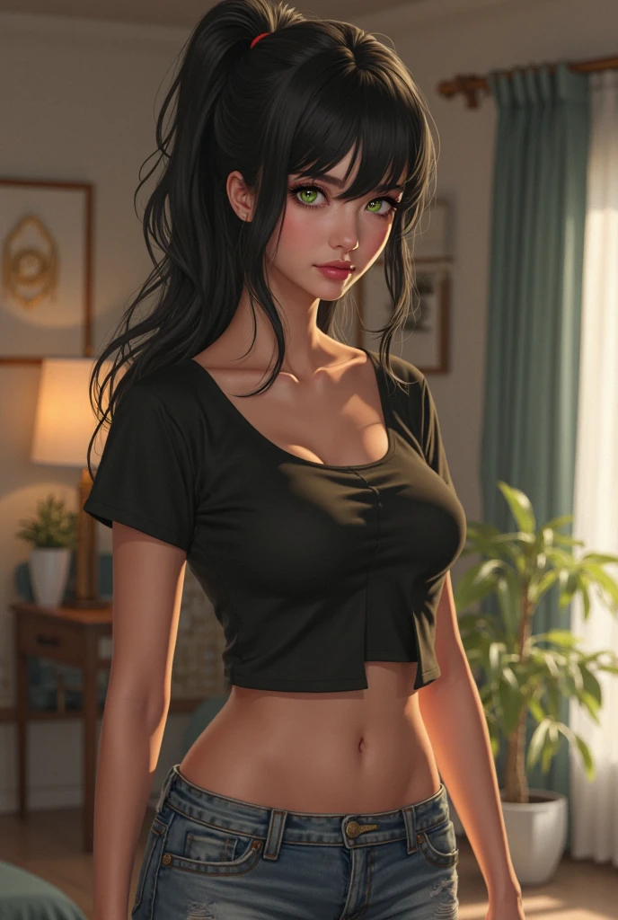 Perfect masterpiece, EXTREMELY DETAILED CG UNITY 32K UHD QUALITY RESOLUTION, CRU photo, photo realist, award-winning portrait, offcial art, PROFESSIONAL KINEMATIC LIGHTING, PROFESSIONAL FILM QUALITY. LANA RHOADES, very slim and sexy body, is wearing a dark green jacket over a white bikini
