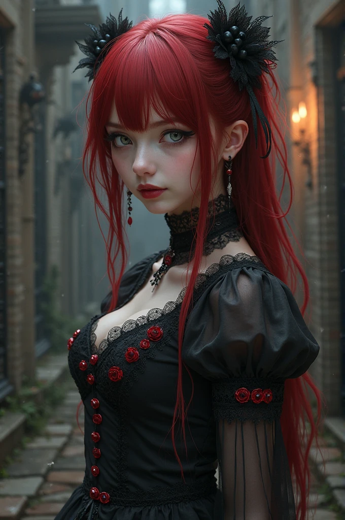 Red album cover about magic girl with red hair and red eyes