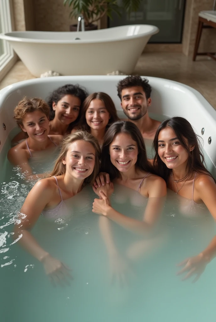 (five girls:1.6) who look like (Dora The explorer) taking a shower (with their mom, who is much bigger:1.6). (posing like classical roman statues). (thick thighs) (thigh gap) (golden ratio) (narrow shoulders:1.4) (very short hair:1.2). (Their mom who is much bigger is showering with her daughters1.6)