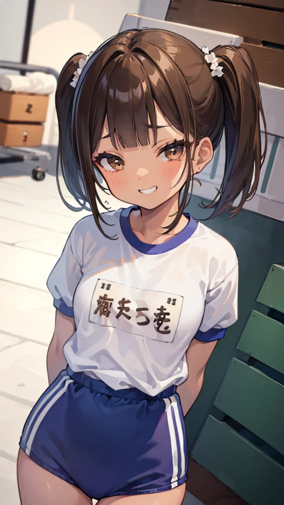 (8k, RAW Photos, Highest quality, masterpiece:1.2), (Bun twin tail), alone, Looking at the audience, Viewed from the front, ((Sexually-motivated high school girl:1.5))、Beautiful white skin, knees, Absurd face is small, Part your bangs down the middle, The forehead is visible, Glare, ((Mischievous Face:1.3)), Ultra-high resolution, cute, Outstanding proportions, (outer々Colorful and sexy uniforms:1.5), high school girl, (Baby Face:1.5), Japanese women, Are standing, (Photorealistic:1.37), Photon Mapping, Realistic, CuteSmall face, Brown eyes, prospect, Written boundary depth, Blurred Background, (I can see the bangs), Silky smooth hair, Beautiful thin thighs, Small beautiful butt, Light clothing, thigh, Nogizaka idol, idol, (Detailed hands:1.3, Accurate hands:1.1, Beautiful little hands of a girl:1.3), (Small small breasts:1.3, Cleavage), Super quality, Low people, (Clear white skin, Skin with visible pores:1.2), (Focus on the face), Check and correct the garment construction, (Perfect Anatomy:1.3), (Detailed eyes and face:1.2, Professional photography techniques), ((Naughty pose:1.2)),((Ultra-small micro school swimsuit))