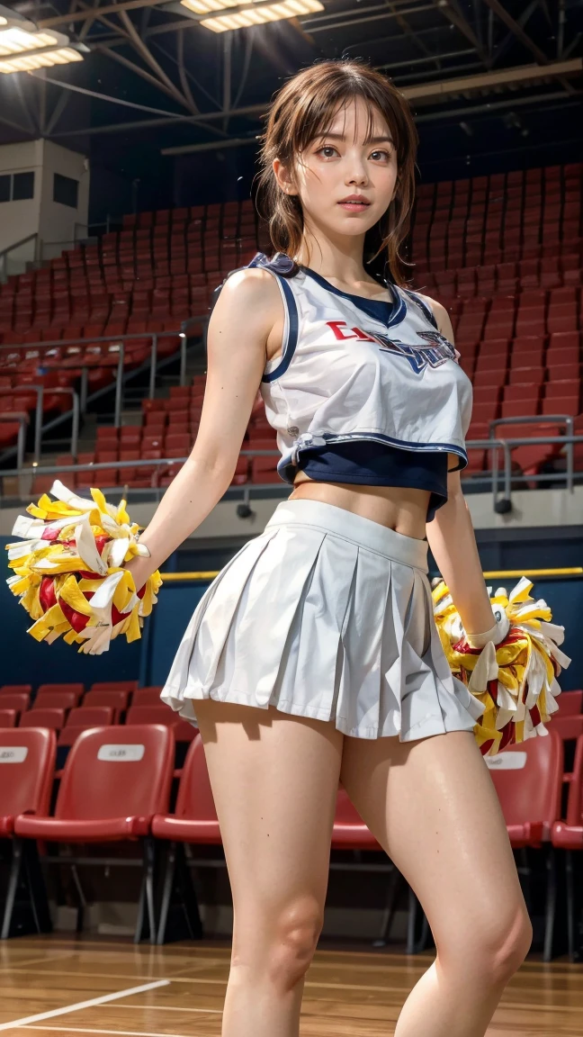 (Clothing:2.0, Cheerleader Uniform:2.0), (baseball Ground:1.5), (Wet:1.5), ((A grin:1.2, short hair:1.2, slender:1.5, Small :1.5)), ((Japanese, 1 Girl, 18-year-old, 7 heads, Ideal body proportions, Black Hair, With bangs, Small brerect nippslendel Ass, Beautiful feet, Sny Legs)), Surrealism, Cinematic Lighting, Depth of written boundary, First Person View, Boobs F/1.8, 135mm, Tickestepiece, Curate, ((Anatomically correct:1.3)), Textured skin, Super Detail, High detail, High quality, Awards, Best Quality, High resolution, 8K