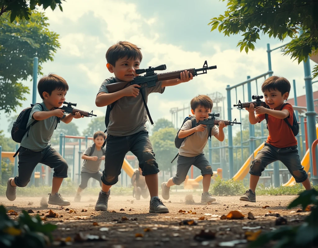 Male children playing with guns
