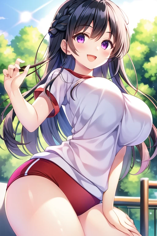 (wearing nothing:1.5), large breasts, ,Slicing meat, , 1girl, ,MASHIROTOUKO, BLACK HAIR, LOW TWINTAILS, HAIR OVER SHOULDER, HAIR RIBBON, BLUNT BANGS, LONG HAIR, BLACK EYES, , large breasts, solo, nsfw, nipple, church, , bedroom, blue sky,, Standing pee