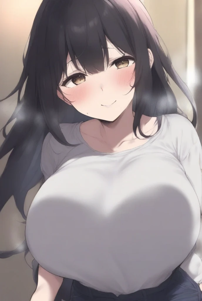 high school girl, Wear a cozy sweater, Upper Body, (LOL:1.1), (Open your mouth:1.1), (Eyes Wide Open:1.2), Sun glare, Bokeh, Depth of written boundary, Blurred Background, Particles of light, Strong winds, (Heart Particles:1.1), Big Breasts, Wide hips