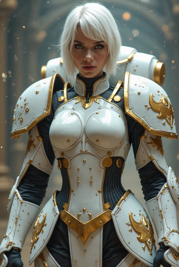 (masterpiece: 1.2, best quality), (Female Knight),Gina Carano's Face,(Female Dark Elf),(fully armed),(Black Heavy Armor:1.5),(Full body plate armor:1.5),(Dead fish eyes:1.5), Drow,(Deep purple skin),White hair,(Ponytail),Arrogant gesture,Cold beauty face,flirtatious,Dark atmosphere,Fluffy cut,In the background is a dark hall,Master Illustration Reality, vintage, space, (Dungeon), (Happy expression), (Real images, Intricate details, Depth of Field), (1 girl, solitary), cosmetic, Lips slightly open, Very detailed, Perfect face, Clive Arch, transparent, National Foundation, (Huge breasts: 1.1), (Skin Dimples), Thick thighs, Wide hips, Thick waist, full body armored, Purple Brown Theme, A top-down view, desolate,bust