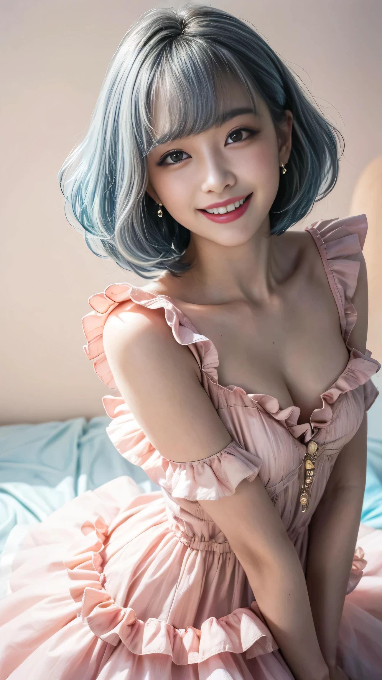 Furina from Gensin Impact, 18 years old, nude, huge breasts, sexy body, legs open, blushing, she is cumming, aheago face, (8k,masterpiece, RAW photo,best quality:1.4),(photo realistic:1.2),(extremely detailed face),(shiny skin),(detailed skin),(detailed face),(extremely beautiful face),1girl,looking at viewer,Japanese idle(actress), blue and white hair, bright blue eyes, ,asymmetrical bangs,smile,glamor,large breasts,off shoulder top,in the bed,high position,natural lighting