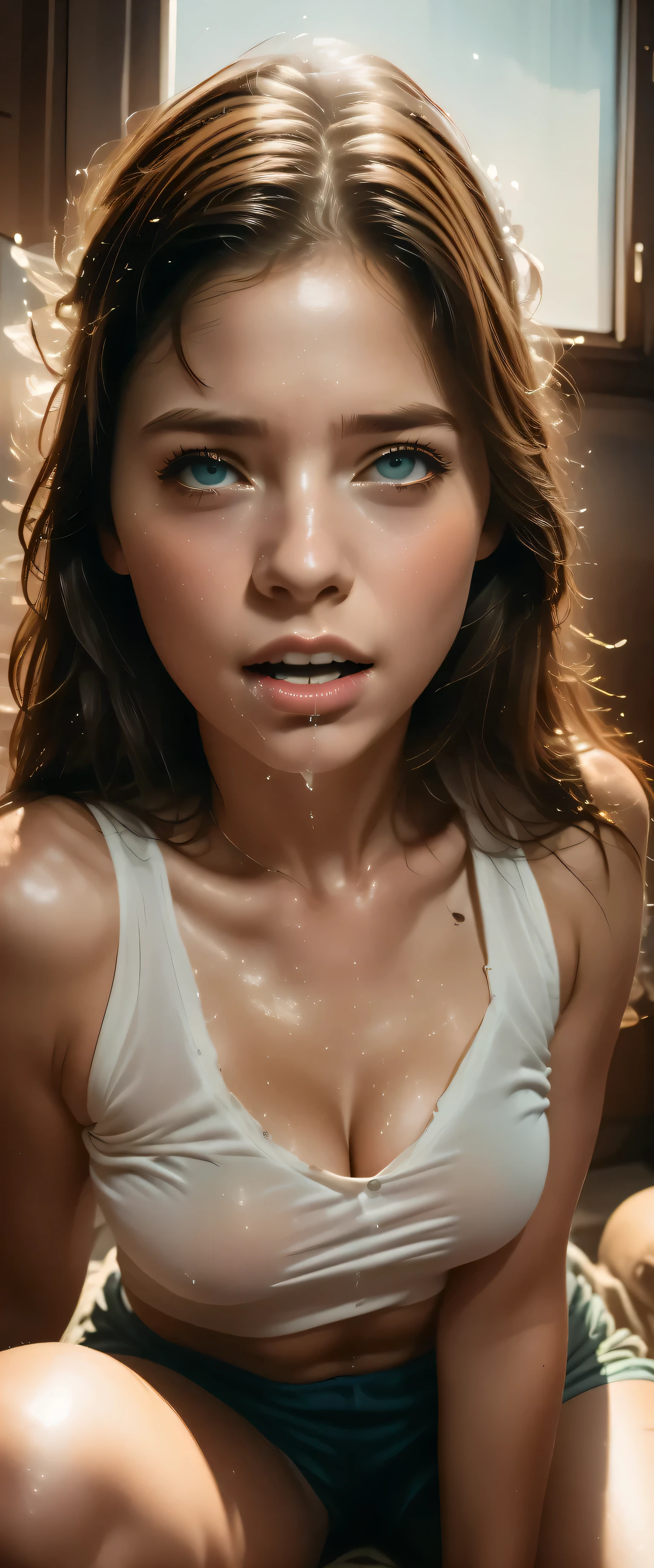 ((Sophie Marceau)), High school, brown long hair, big breasts, thick thighs, white panties, pulling panties up, skinny, (((she is brutally slapped in the face by a big penis:1.2))), (((hit in cheek))), (((woman body view:1.2))), ((panty))), (((women beaten by realistic horse’s penises))), (((penis deformed by the violent impact:1.2))), (((sweaty skin))), (((shot from a distance:1.2))), (((forced blowjob:1.2)))