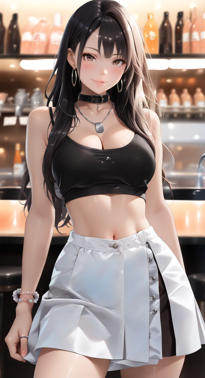 Anime - Imagen de estilo de una mujer con un top gris y pantalones cortos negros, seductora chica de anime, small curvy loli, anime girl drinks energy drink, con una bebida, Thicc, [ Arte digital 4K ]!!, Obras de arte al estilo de Guweiz, Artgerm extremadamente detallado, De Girls Frontline, Sosteniendo una bebida, Anime CG arte suave