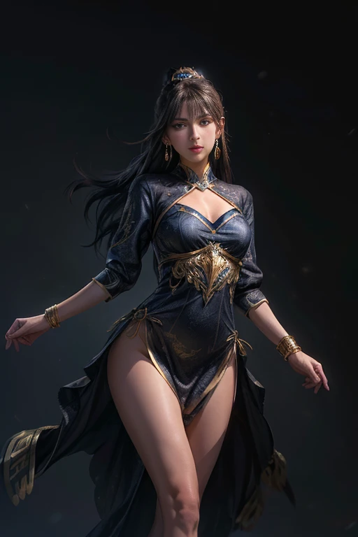A beautiful and sexy woman, full body, long legs, barefoot, big breasts