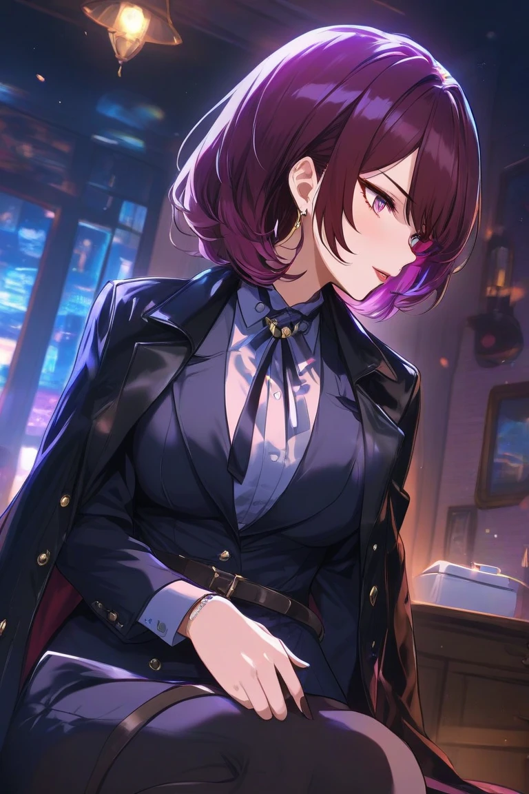 A twenty-year-old woman in a black top with short red hair is on the phone (background is villa compound 1.5) (sexy 1.3) (upper body display) (best quality: 1.1) (masterpiece: 1.3) with an unparalleled masterpiece, surreal 8K, perfect artwork, super detail, best quality, masterpiece 4K wallpaper aesthetics, masterpiece, award-winning artwork, official art, cinematic lighting