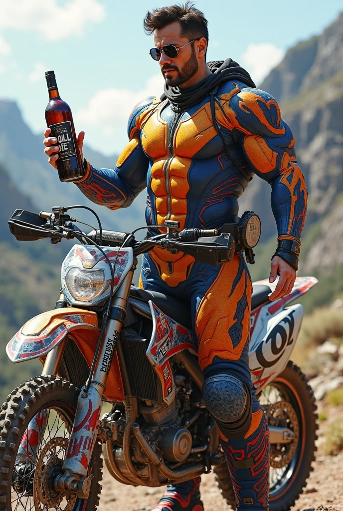 Sweating Wolf is wearing a motogp racing suit, sharpening 4k motogp outfit, standing, show big dick erect, upward dick, 4k dick, 4K cumshot, moaning face, 4k image, uhd details, stands at campfire, good view, understanding image objects details