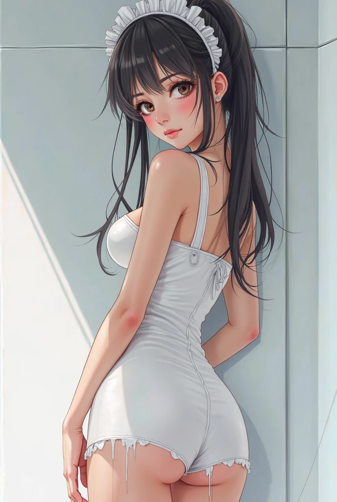 Sinon, white tight dress, cleavage cutout 
