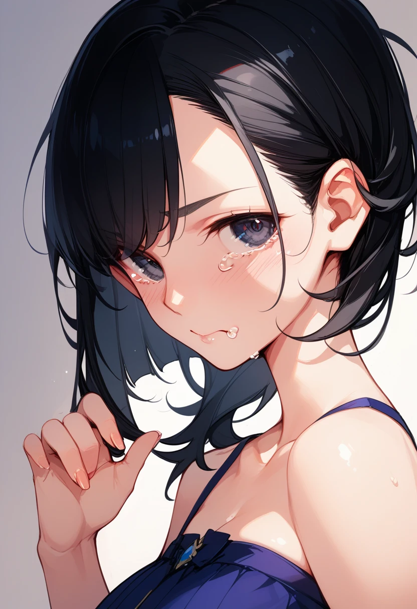 Upper body, alone , (amano yoshitaka:1.4),(haruhiko mikimoto:1.4),1 girl,(lower eyelashes:1.2),(80's:1.2),(sketch:0.8),(watercolor:0.6), (realistic:0.8),Masterpiece Top quality Super detailed detailed light Very delicate and beautiful ,beautiful fine hair&face&eye,Art Prints,Sweat, Upper body, medium breasts, wet skin, Shining sports good, hair band, cleavage, black hair, arm behind head