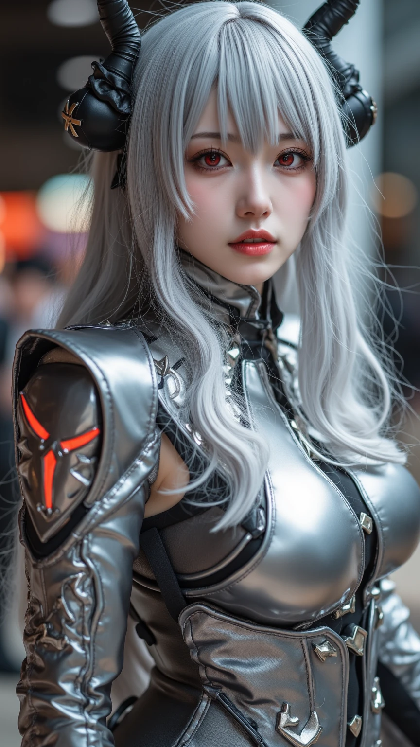 Boushoku no Berserk Sexy Girl Version, cabelos castanhos ondulados, olhos pretos, boca carnuda, peitos medios redondos, decote, guerreira, Armadura preta, pernas grossas, olhos bem detalhados, sangue, horror movie lighting )))(((