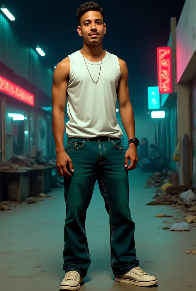 8K, masutepiece, Raw photography, Best Quality, Photorealistic, Highly detailed CG Unity 8K wallpapers, depth of fields, Cinematic Light, Lens Flare, Ray tracing, (Very beautiful and charismatic face, Beautiful lips, Beautiful eyes), intricately detailed face, (Ultra detailed skin), 1 man, In nature, In the deep shadows, Beautiful European Man, Kpop Idol, 1 male, (very strong and muscular body:1.3), (looking at audience), (Great determined appearance) :1.3), (Sleeveless), (Fashion City Night, a dark night, neon signs, Blurred background), Fashion Street Night, (The person behind々:1.3), Beautiful earrings, Bracelets, Necklace, pantyhose, Clear eyes, Walking, (pale skin), (Big eyes), Face forward, (upperbody shot), (loose-fitting clothes:1.3), (Brown hair), (Bosch Clothing, (Transparent), (looking at audience:1.3) Very strong ,, back turned, (Back shot), Transparent, Medium hip.