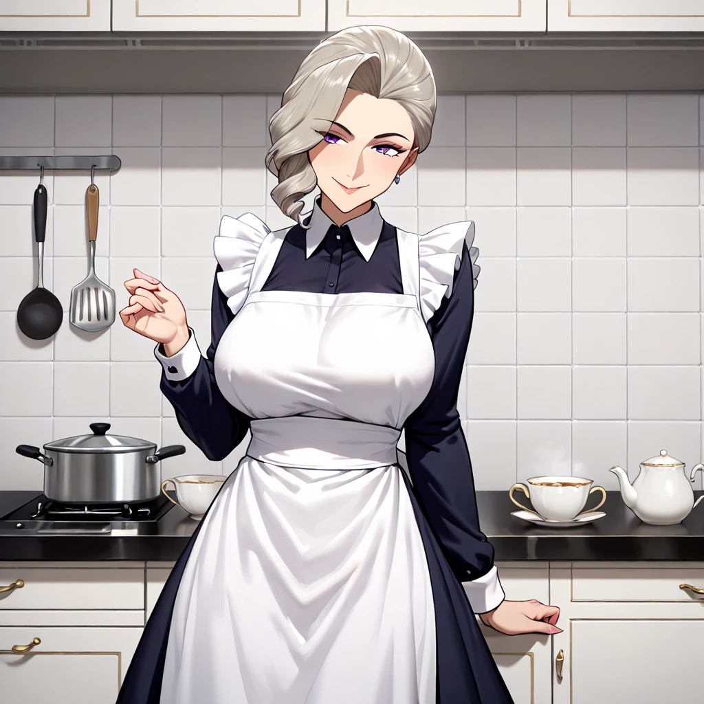 (masterpiece:1.2, highest quality), (realistic, photorealistic:1.4), beautiful illustrations,
looking at the viewer, whole body, Front view:0.6,
1 female, 20-year-old, Japanese, ((silver hair:1.5, 髪をChef hatに纏める:1.5)), (forehead:1.6, thin waist)
beautiful hair, beautiful face, beautiful and detailed eyes, (shining purple eyes:1.3), beautiful clavicle, beautiful body, beautiful breasts, beautiful thighs, beautiful feet, beautiful fingers, perfect anatomy:1.3, perfect anatomy
(kitchen:1.3)
((Pastry chef costume:1.5, Chef hat:1.4, choker:1.6)),
((Grasp the hem of the skirt with your right hand, put your left hand on your chest,)),
(Look at the viewer while blushing:1.3)