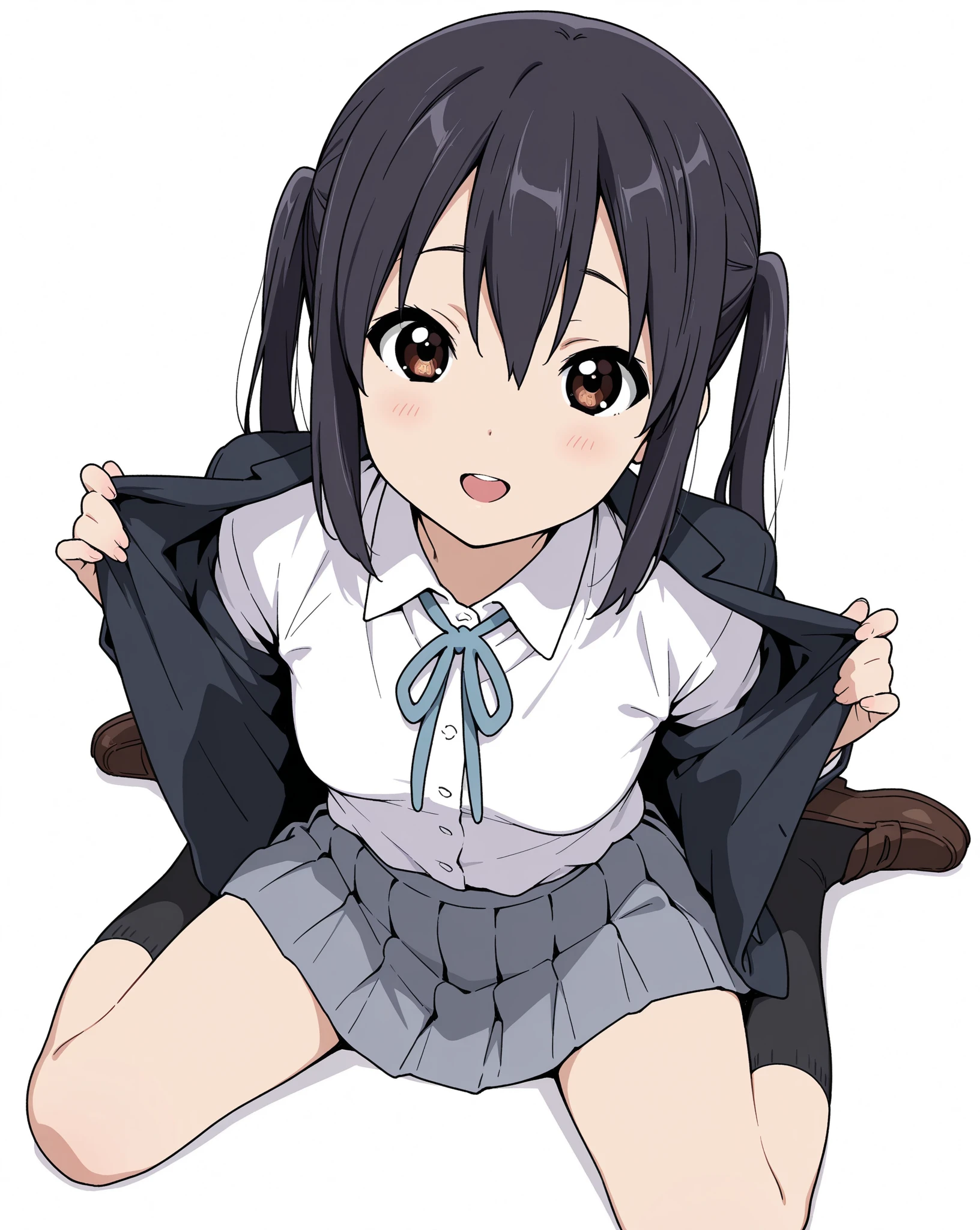 score_9, score_8_up, score_8, source_anime, 1girl, solo, classroom, black eyes, black hair, hair bun, , blush, miniskirt,medium breasts, sitting, thighhighs
room background, simple background,open legs,spread legs,panties