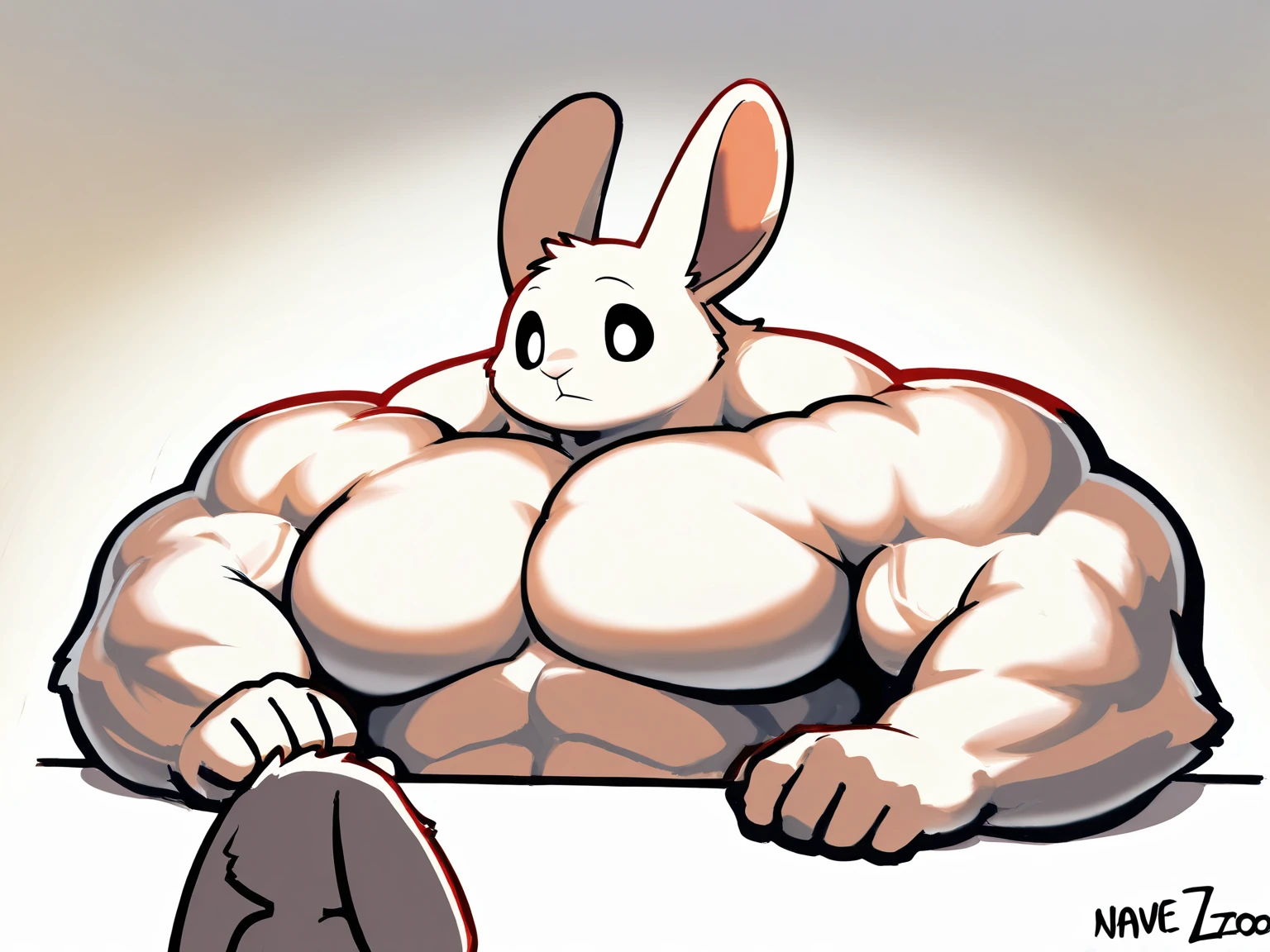 Medium muscular, rabbit, light gray, light gray rabbit, rabbit in underwear, black underwear, box underwear, long ears, from back, back view, posing, with short tail, tail, rabbit tail, bunny, bunny tail, anatomy, good anatomy, perfect anatomy, male anatomy, posing, on all fours, strong legs, feet, muscular back, perfect body, bodybuilder pose, By mystikfox61