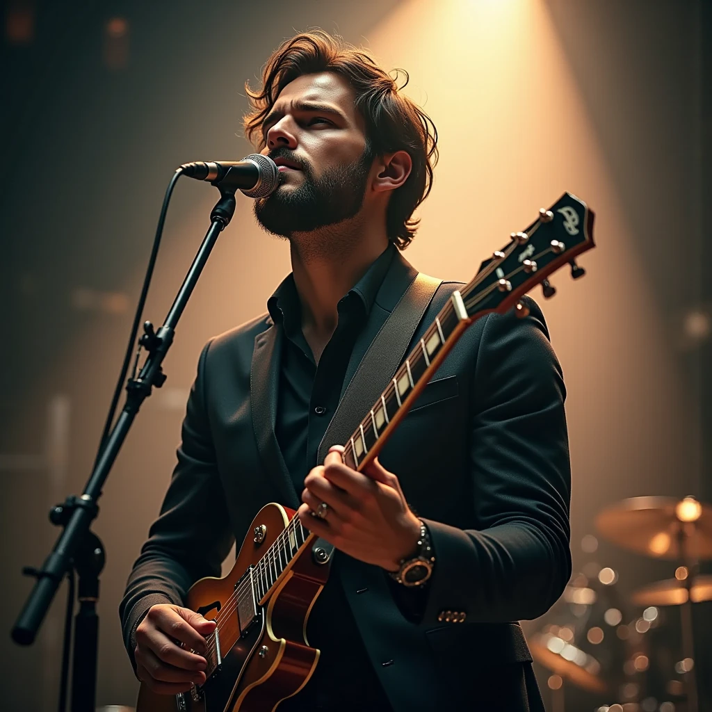 Rock ballad with soulful male vocals. Style: 80's power ballad, emotional. Uses electric guitar, soft piano intro, spacey synth, flute and epic drums.
