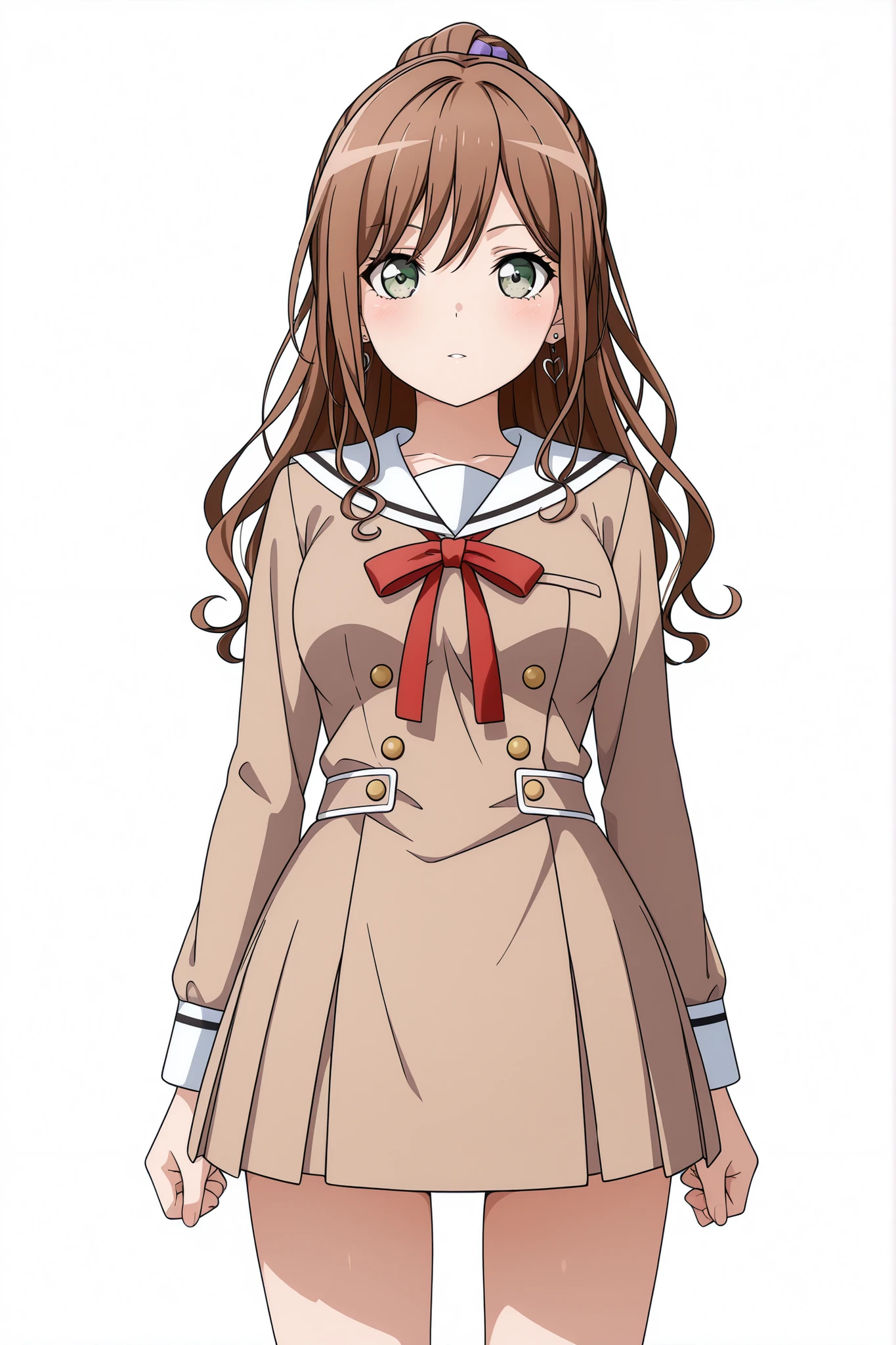 score_9, score_8_up, score_7_up, best quality, masterpiece, source_anime, anime coloring, anime screencap, official art 3d bang dream! official art 3d, Detailed eyes, Perfect eyes, good eyes, shiny color, Head is all visible, From top to thigh, From the front,
BREAK
1girl, solo, imai lisa, dark green eyes, medium breasts, BanG Dream! It's MyGO!!!!!, standing, looking at viewer, best quality, amazing quality, very aesthetic, white background, simple background, hanasakigawa school uniform, sailor dress, Long sleeve, Brown Sailor, One hand on waist