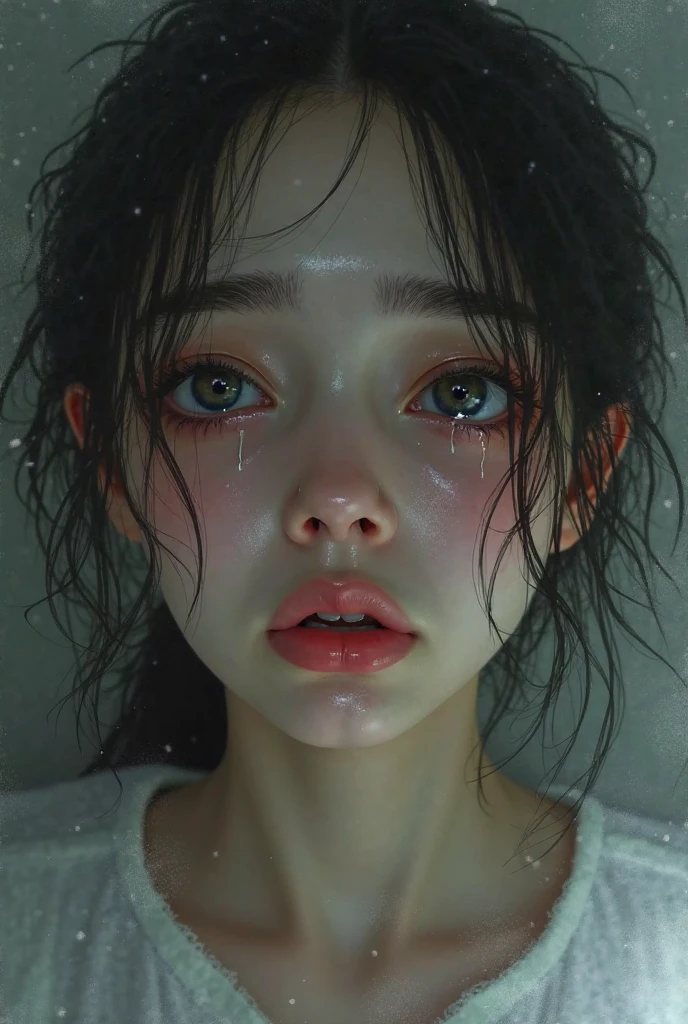 highest quality、High resolution、Super detailed、masterpiece、(Live shooting:1.5)、genuine:1.5、photogenuineistic:1.5、very delicate and beautiful、small details、1 female、(25 years old)、(super beautiful)、(beautiful sad face:1.5)、(close up of face:1.5)、Bleeding from part of the face、(meet a loved one just before death)、tears、Textured Natural Skin