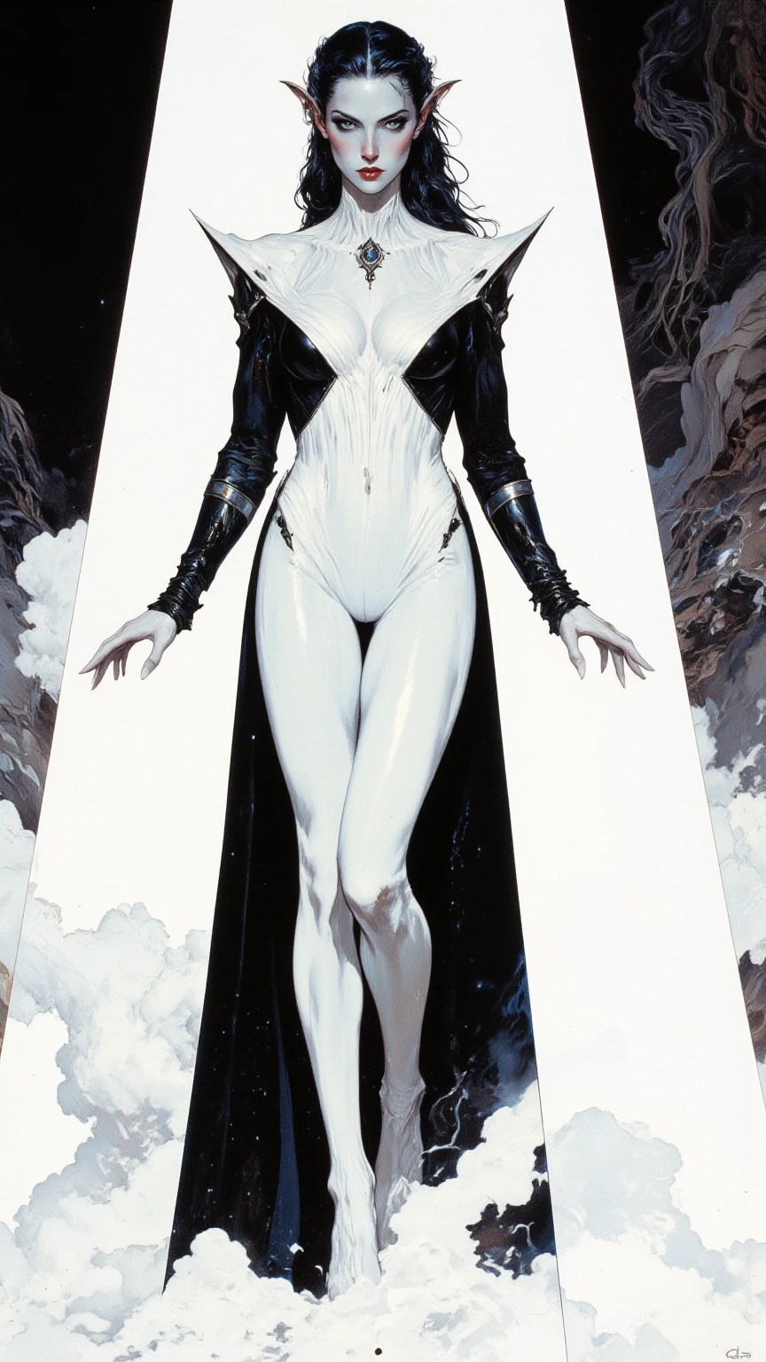 negative space, (masterpiece, best_quality, ultra-detailed, immaculate:1.3), epic, illustration, digital painting, welcoming, Douglas Fir tree spirit, see-through gossamer, , in the pristine woods, bombshell hair, light black hair, Middle Part,side ponytail, w arms <lora:EnvyMetalMix01-Prime:1>