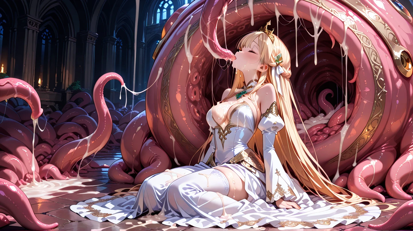 (((masterpiece))), ((best quality)), (Super Detail), (CG Illustrations), (so beautiful),altar，Offspring of the Evil God，（Full breasts：1.7），beautiful girl，Tentacle armor， (A body wrapped in mechanical tentacles:1.6)，Tentacle Room，Sexual suggestion，Barefoot，（barefoot：1.6），血肉altar，cursed，